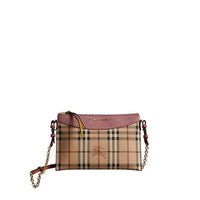 Clutch bicolore en cuir et tissu Haymarket check - Dusty Pink & Multi