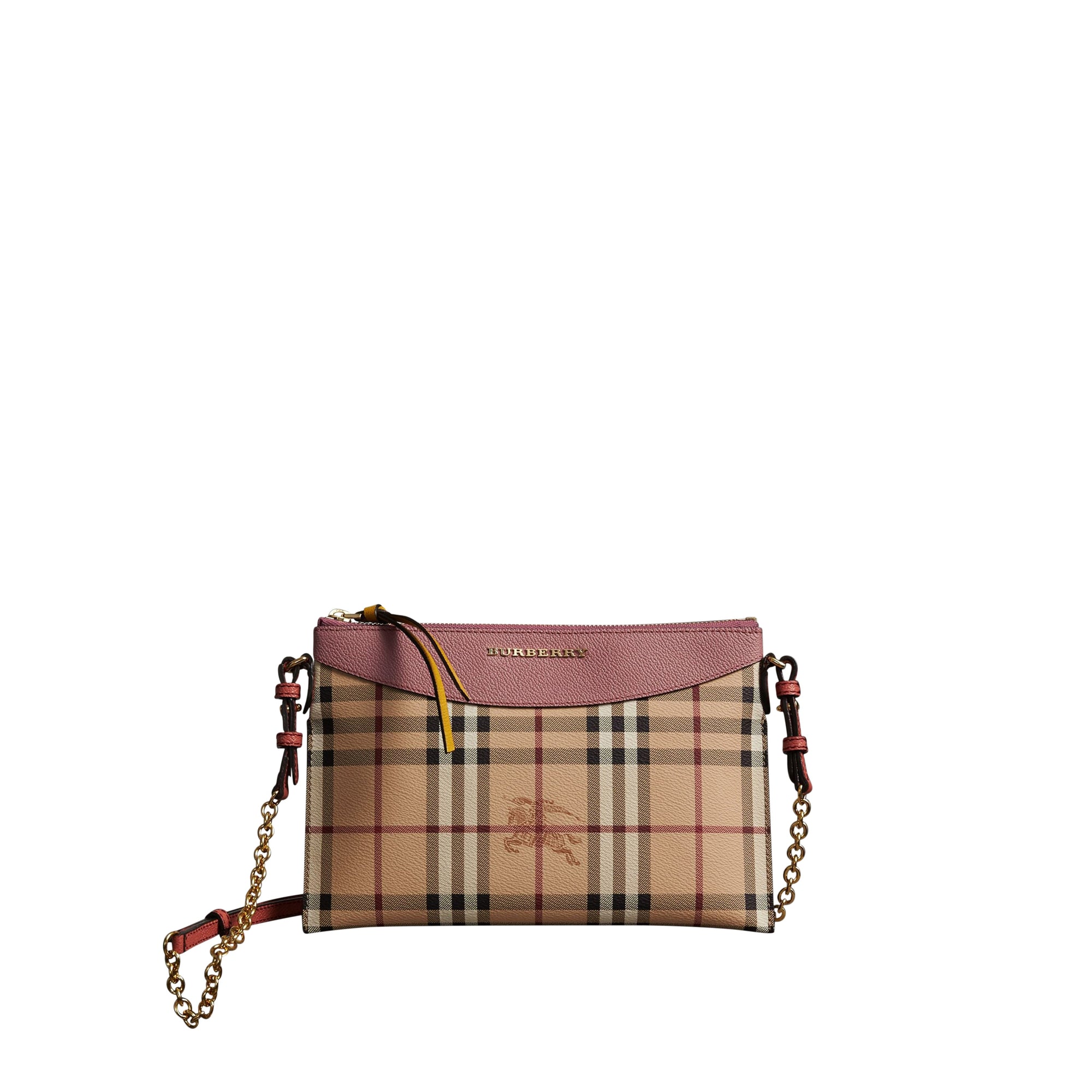 Clutch bicolore en cuir et tissu Haymarket check - Dusty Pink & Multi