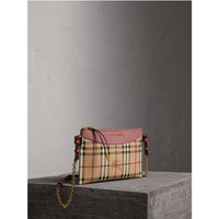 Clutch bicolore en cuir et tissu Haymarket check - Dusty Pink & Multi