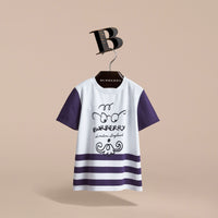 T-shirt en coton à rayures avec imprimé Gentleman barbu - Bright Navy