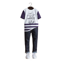 T-shirt en coton à rayures avec imprimé Gentleman barbu - Bright Navy
