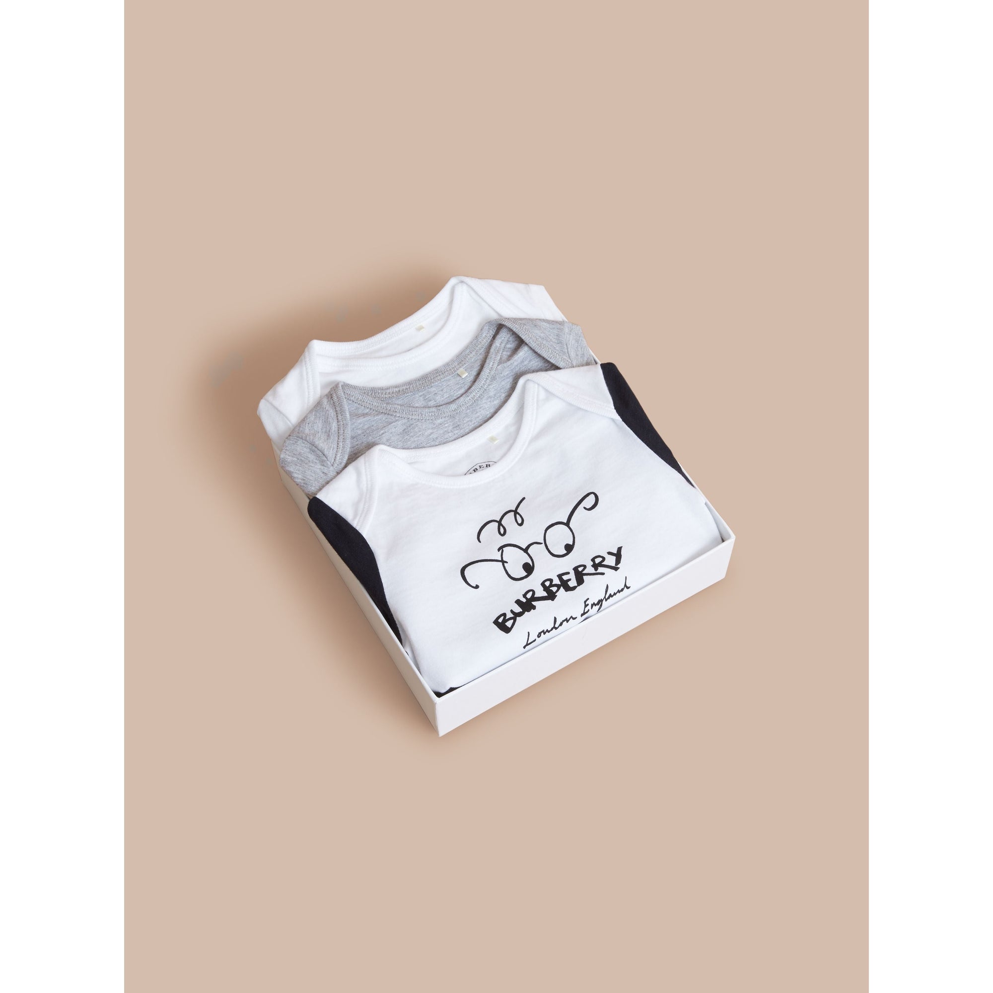 Coffret cadeau bébé trois pièces en coton imprimé - White