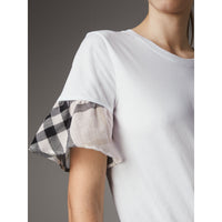 T-shirt à manches évasées en coton avec motif check - White