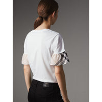 T-shirt à manches évasées en coton avec motif check - White