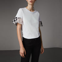 T-shirt à manches évasées en coton avec motif check - White