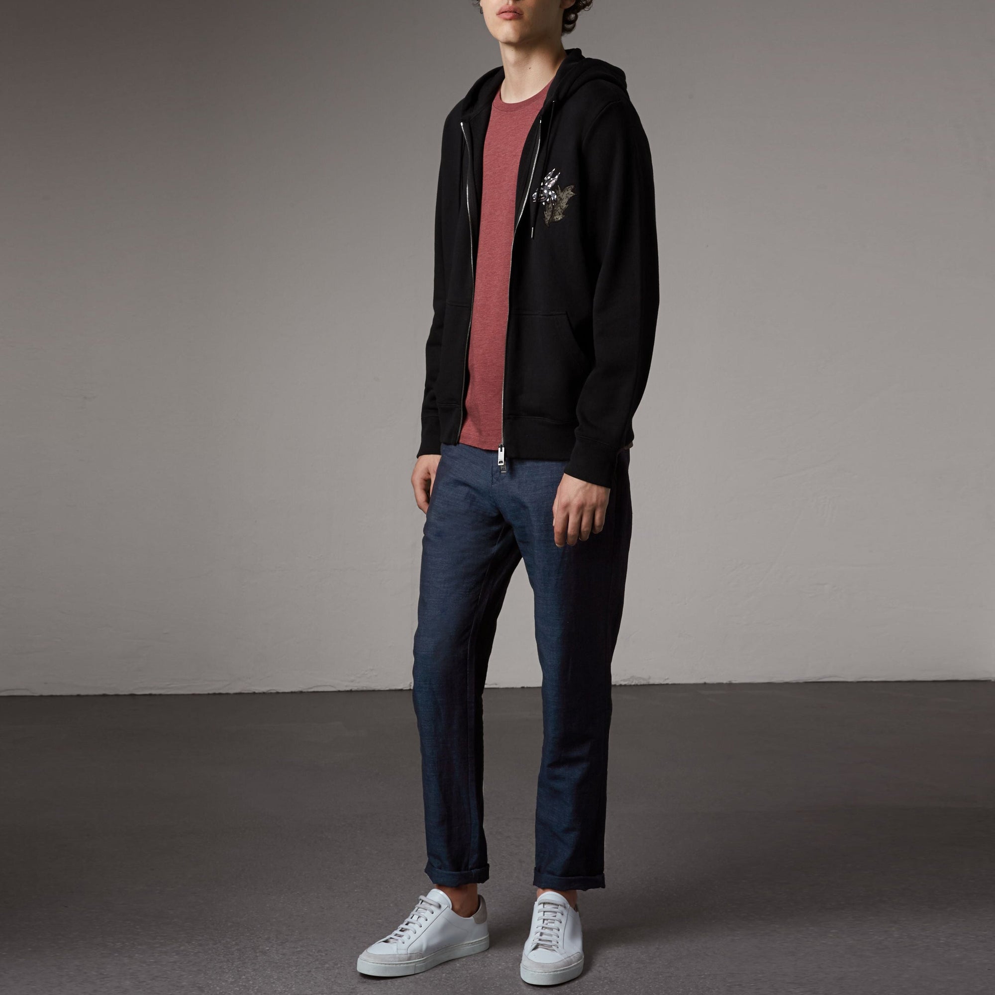 Haut à capuche en coton avec motif Bestiaire - Black