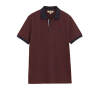 Polo bicolore en piqué de coton avec patte à motif check - Deep Claret
