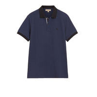 Polo bicolore en piqué de coton avec patte à motif check - Navy Melange