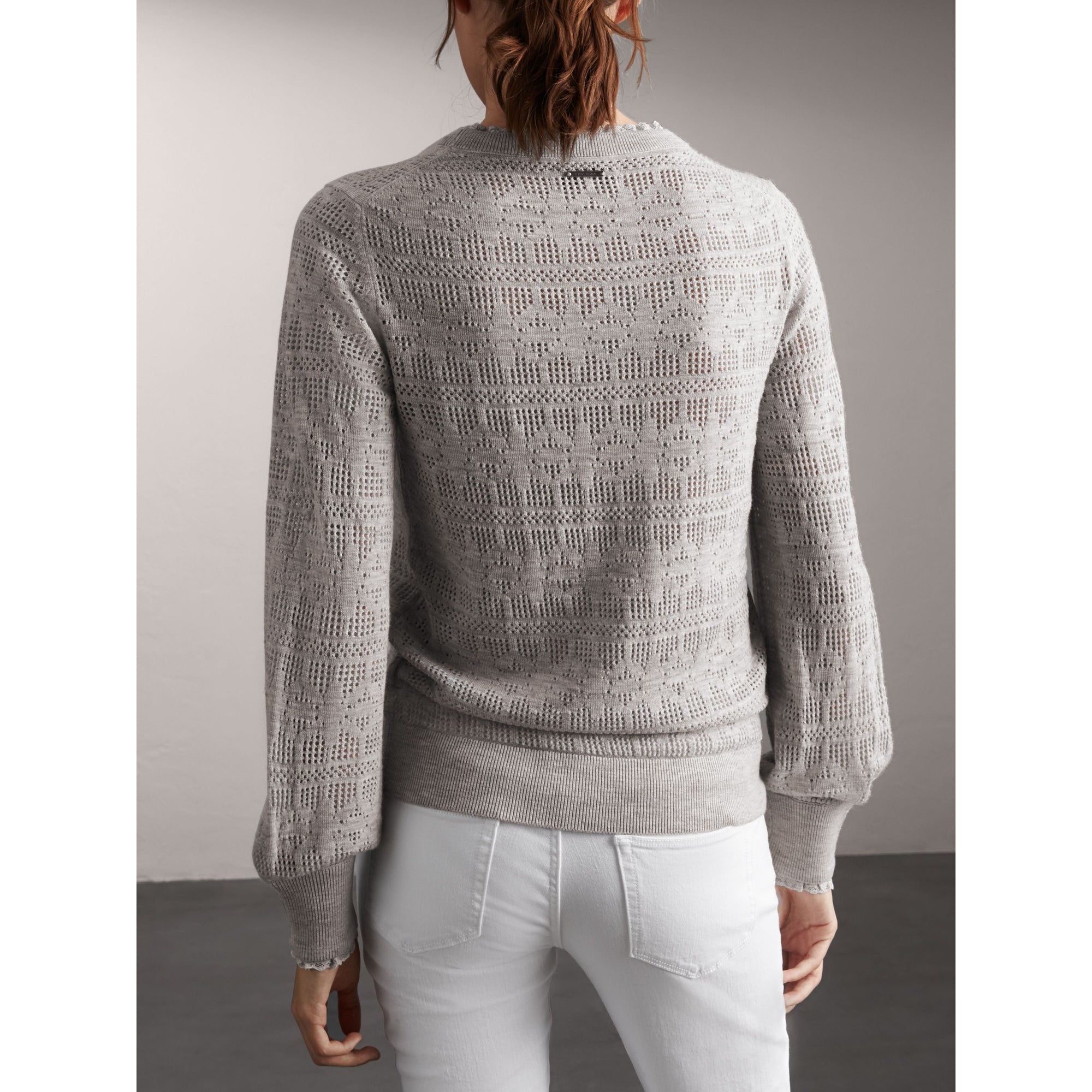 Pull en laine & cachemire détails en dentelle - Light Grey Melange