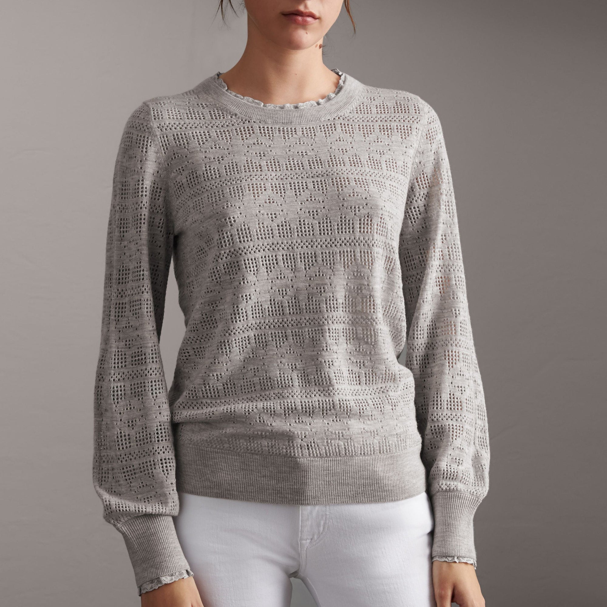 Pull en laine & cachemire détails en dentelle - Light Grey Melange