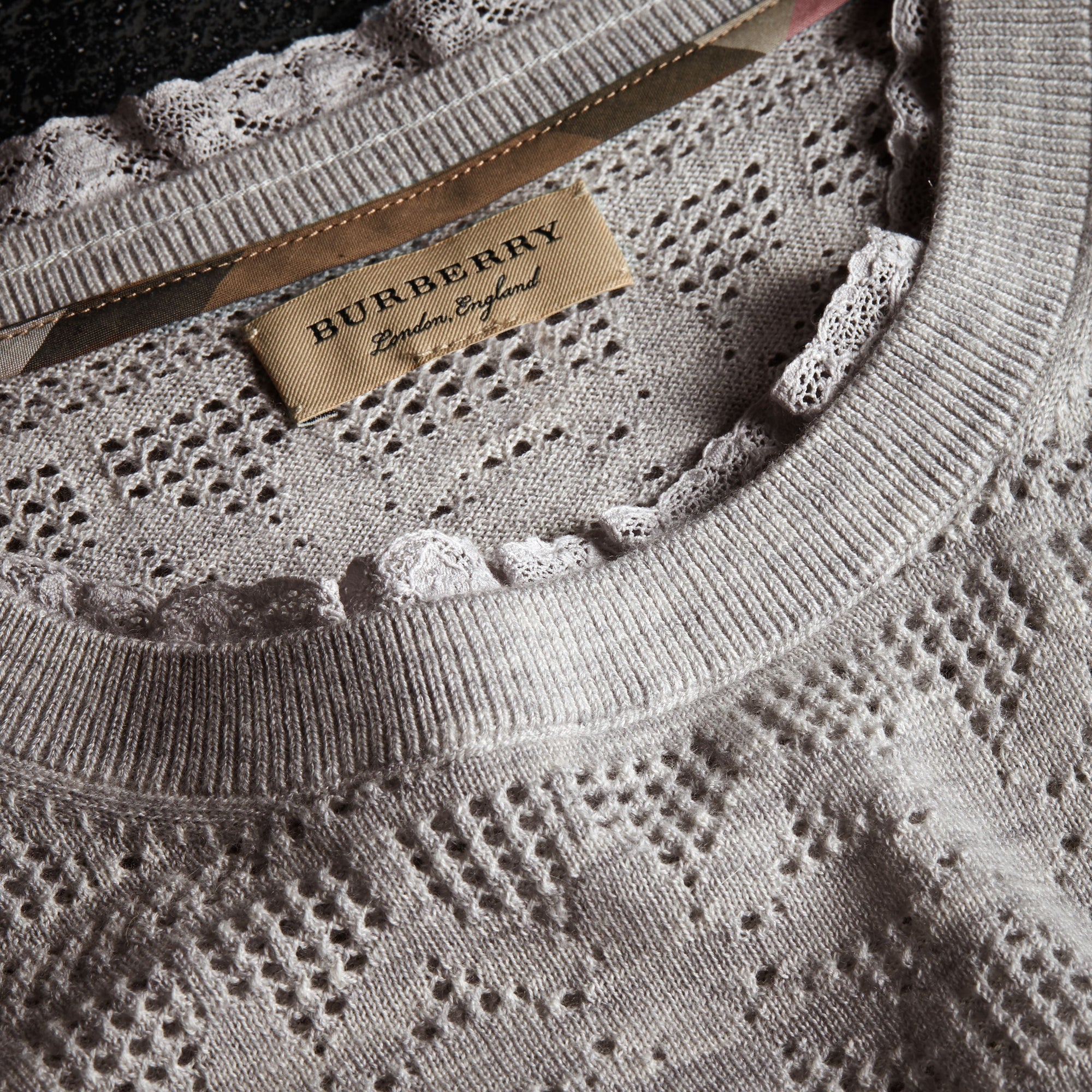 Pull en laine & cachemire détails en dentelle - Light Grey Melange
