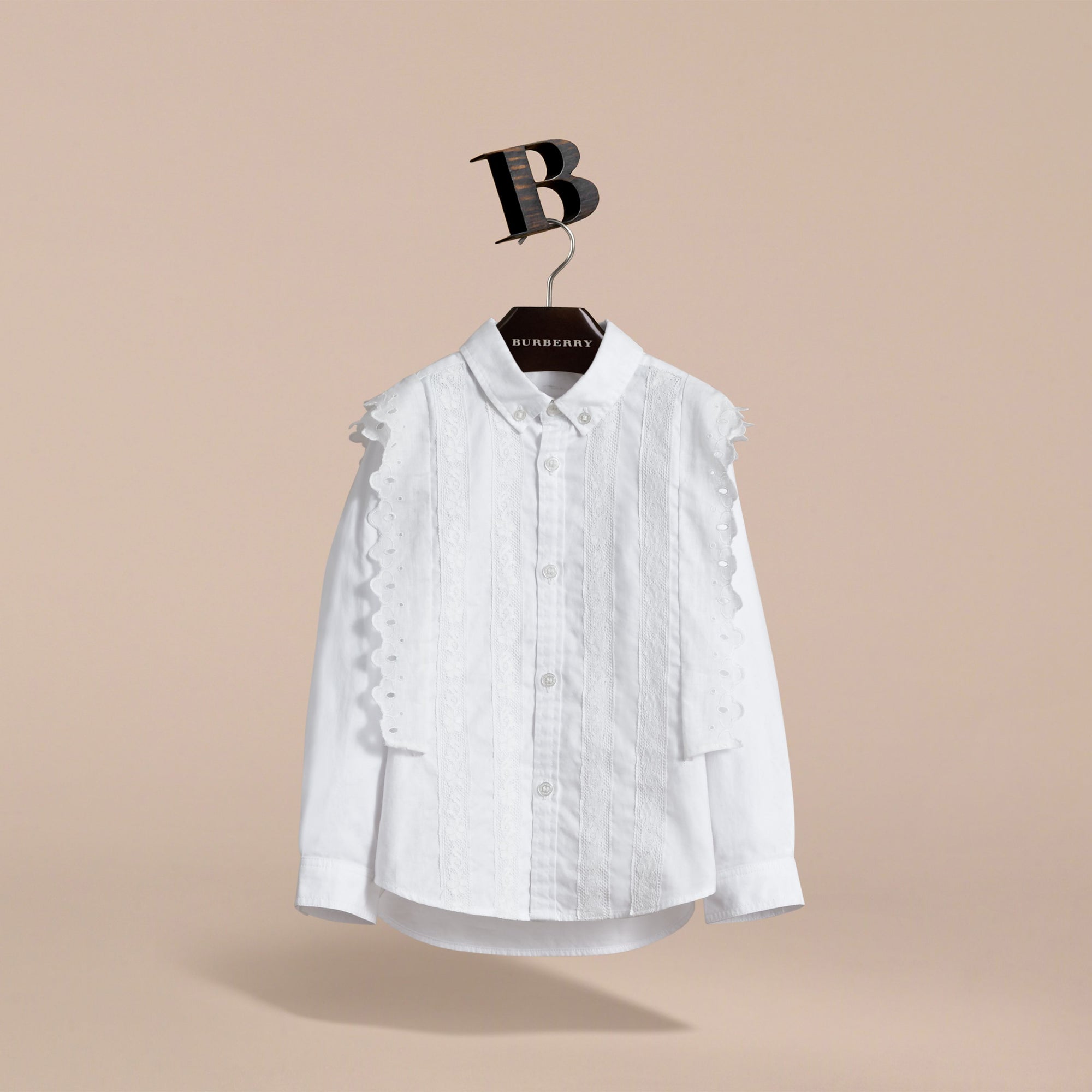 Chemise en broderie anglaise & détails en dentelle - White