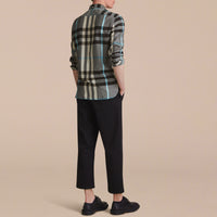 Chemise en popeline de coton à motif check avec col boutonné - Mist Grey