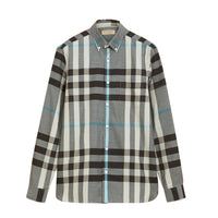 Chemise en popeline de coton à motif check avec col boutonné - Mist Grey