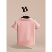 Polo en piqué de coton avec patte à motif check - Chalk Pink