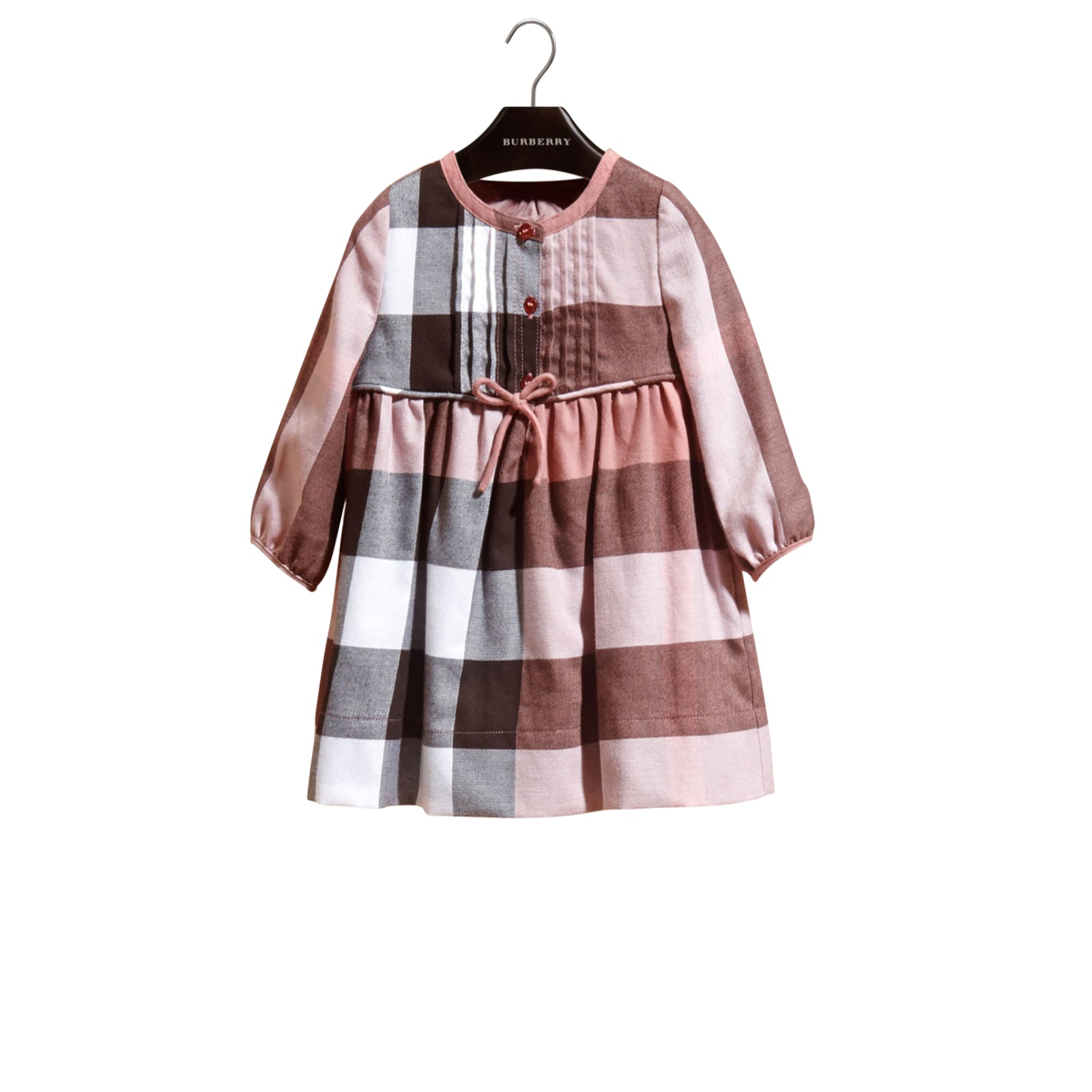 Robe en flanelle de coton à motif check avec nœud décoratif - Antique Rose