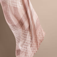 Écharpe en soie à imprimé floral en dentelle et motif check - Ash Rose