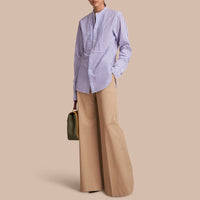 Chemise plastron plissé unisexe rayé - Pale Blue & White
