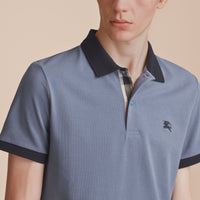 Polo bicolore en piqué de coton avec patte à motif check - Stone Blue