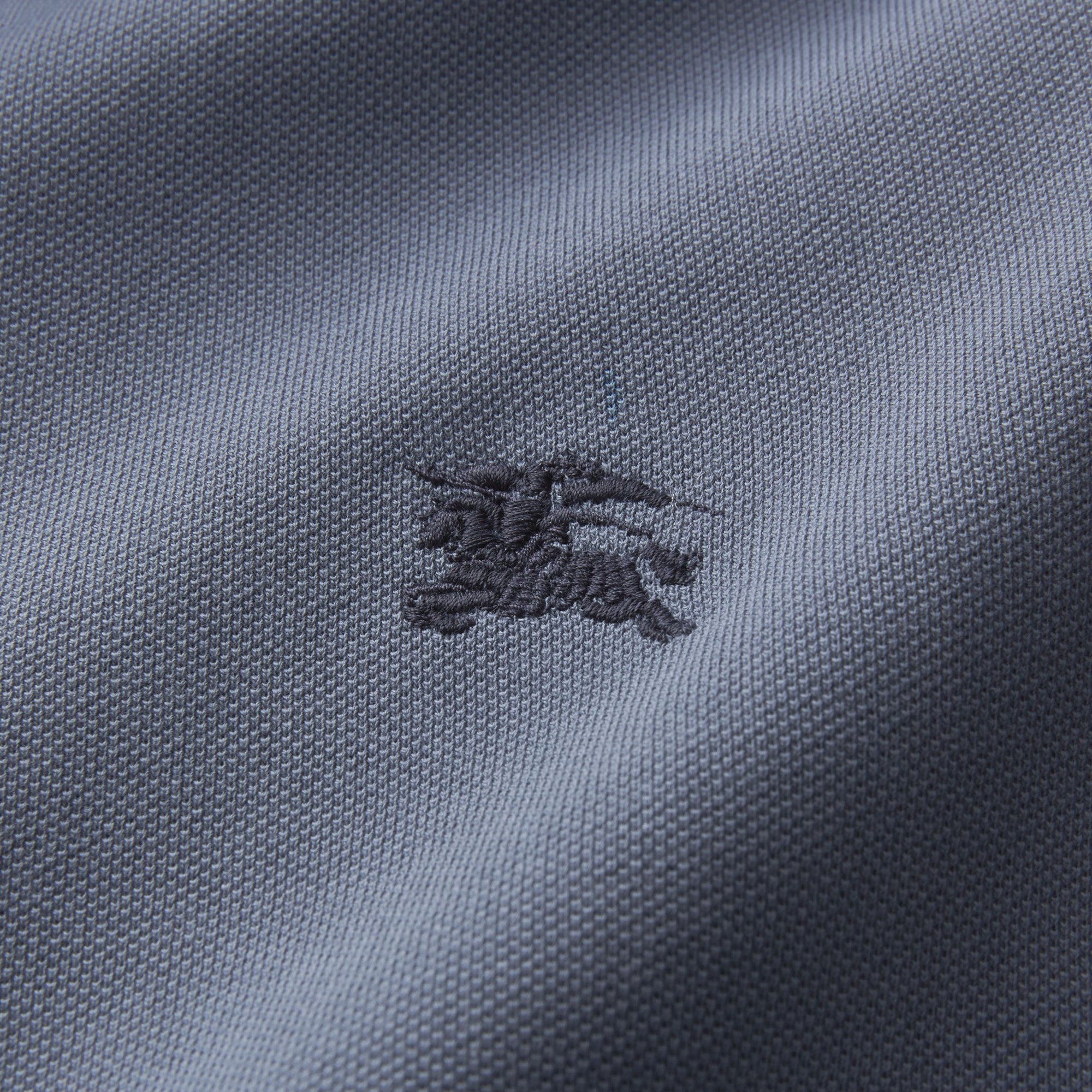 Polo bicolore en piqué de coton avec patte à motif check - Stone Blue