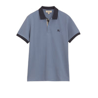Polo bicolore en piqué de coton avec patte à motif check - Stone Blue
