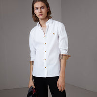 Chemise en popeline de coton avec boutons en résine - White
