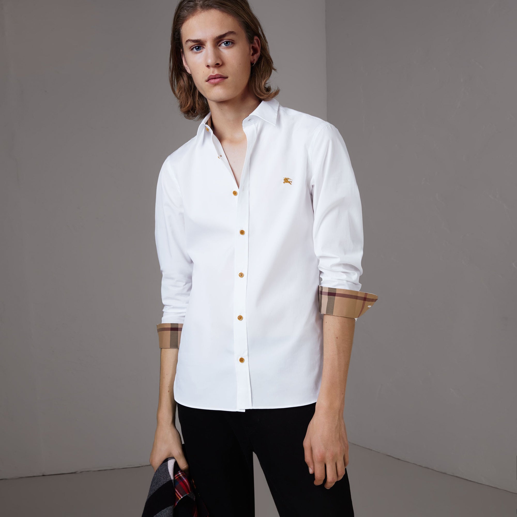 Chemise en popeline de coton avec boutons en résine - White