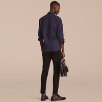 Chemise en popeline de coton avec boutons en résine - Navy