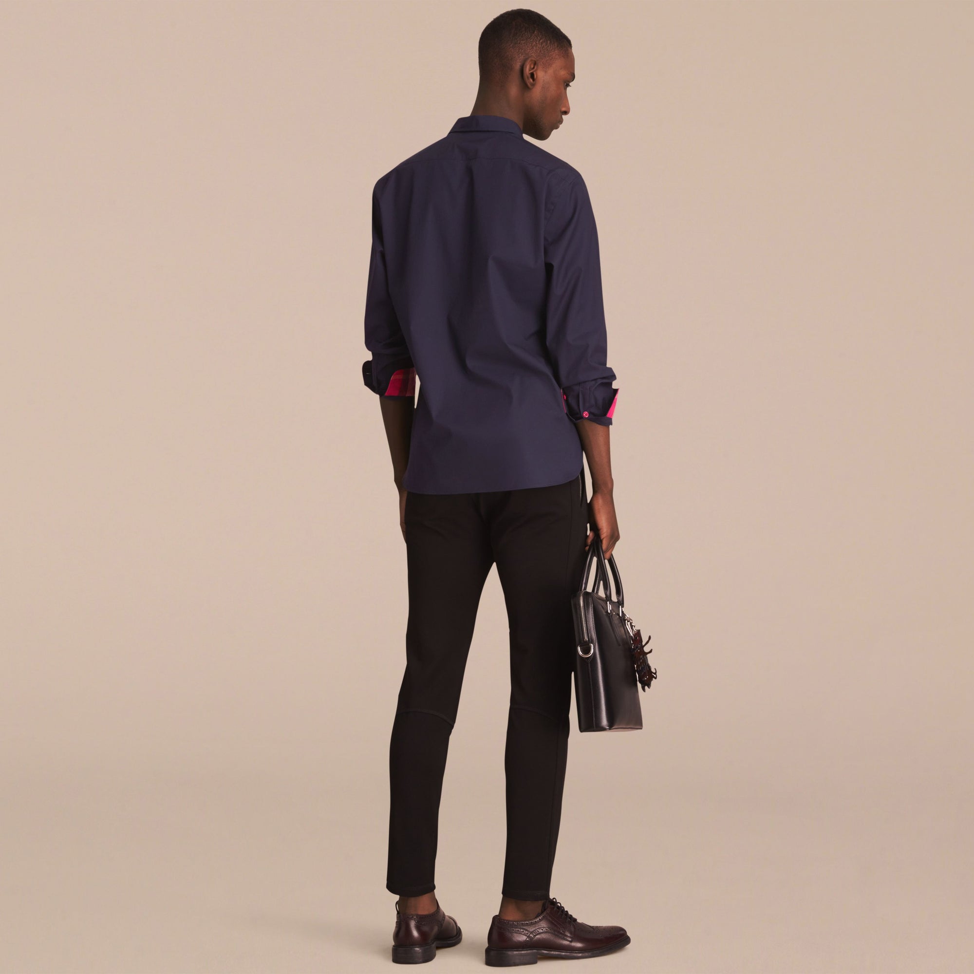 Chemise en popeline de coton avec boutons en résine - Navy