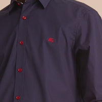 Chemise en popeline de coton avec boutons en résine - Navy