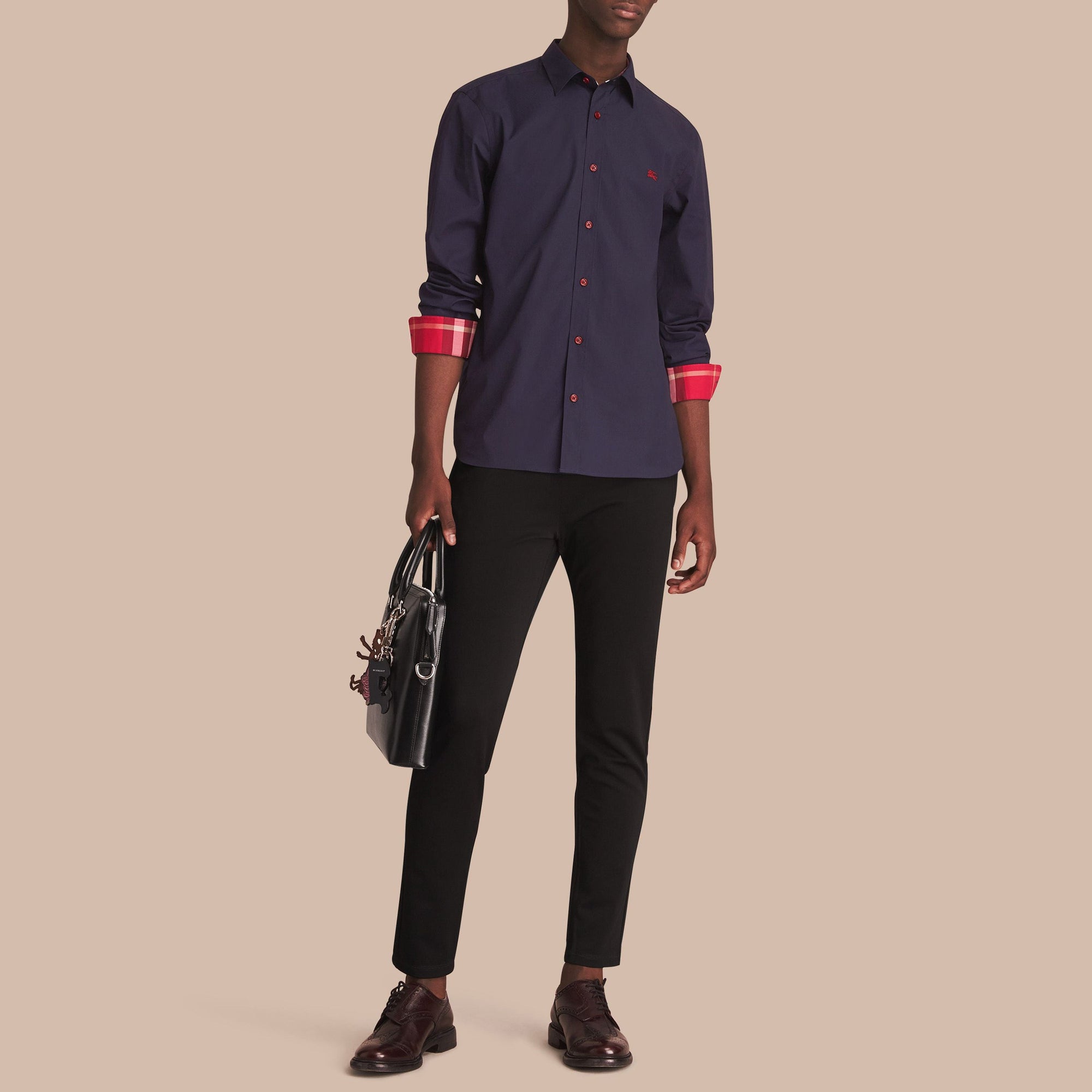 Chemise en popeline de coton avec boutons en résine - Navy