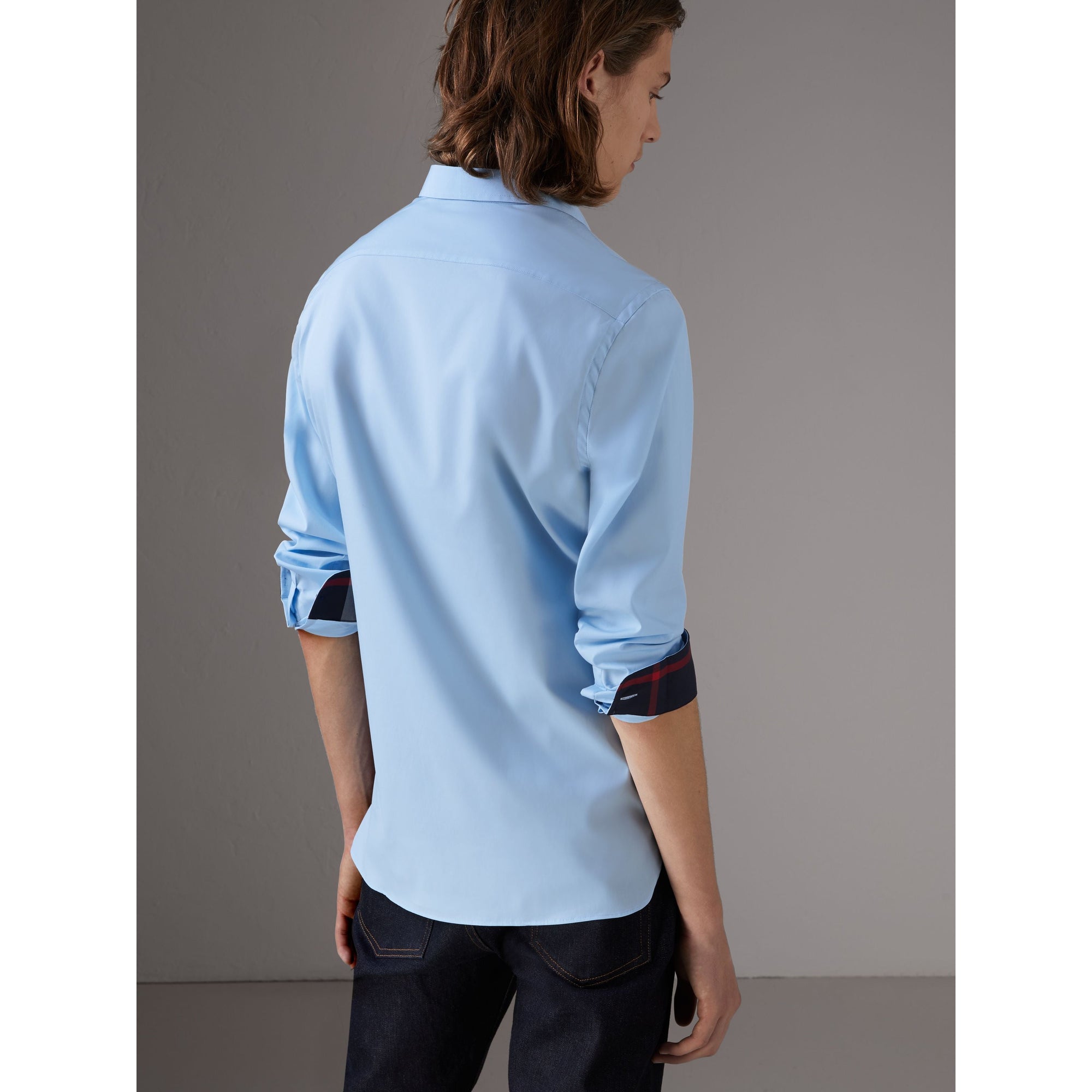 Chemise en popeline de coton avec boutons en résine - Pale Blue