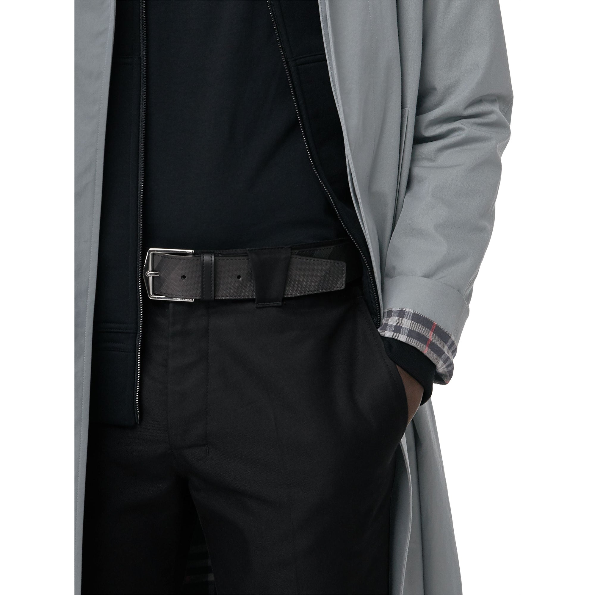 Ceinture à motif London check avec éléments en cuir - Charcoal & Black