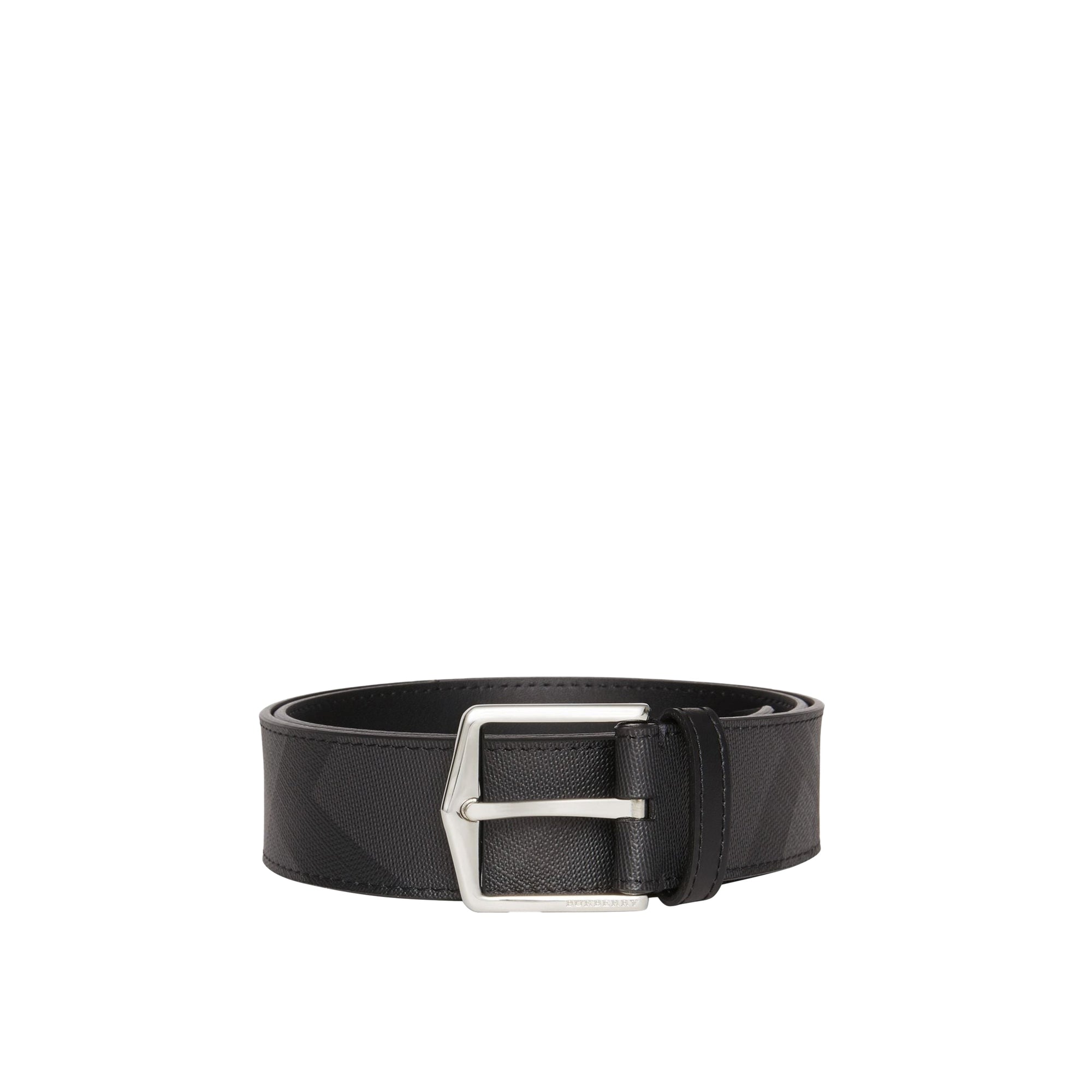Ceinture à motif London check avec éléments en cuir - Charcoal & Black