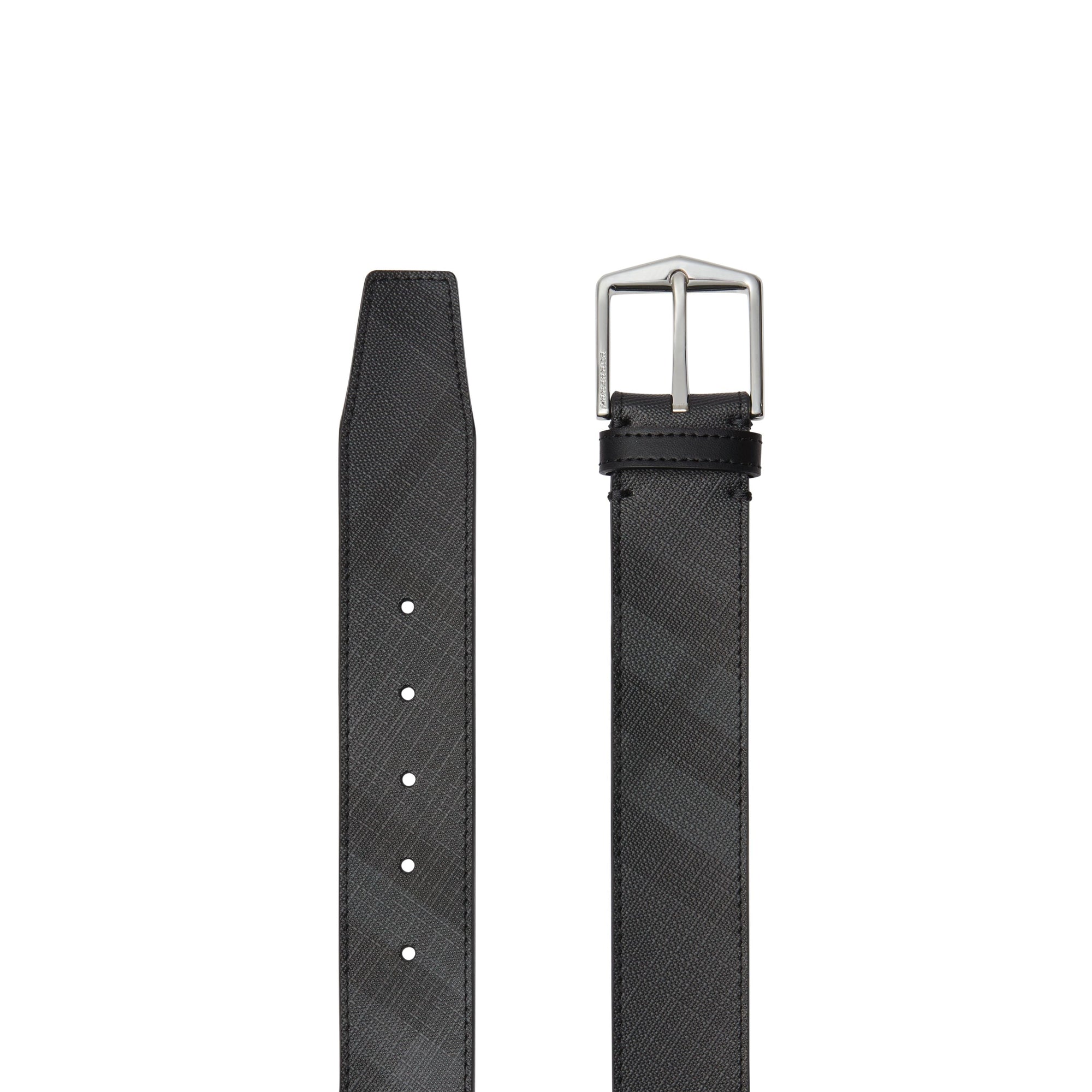 Ceinture à motif London check avec éléments en cuir - Charcoal & Black