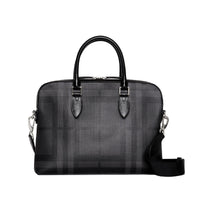 Attaché-case medium à motif London check avec éléments en cuir - Charcoal & Black