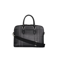 Attaché-case medium à motif London check avec éléments en cuir - Charcoal & Black