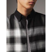 Chemise en flanelle de coton à motif check et ombré - Black