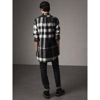 Chemise en flanelle de coton à motif check et ombré - Black