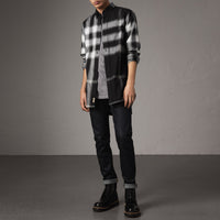 Chemise en flanelle de coton à motif check et ombré - Black