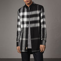 Chemise en flanelle de coton à motif check et ombré - Black