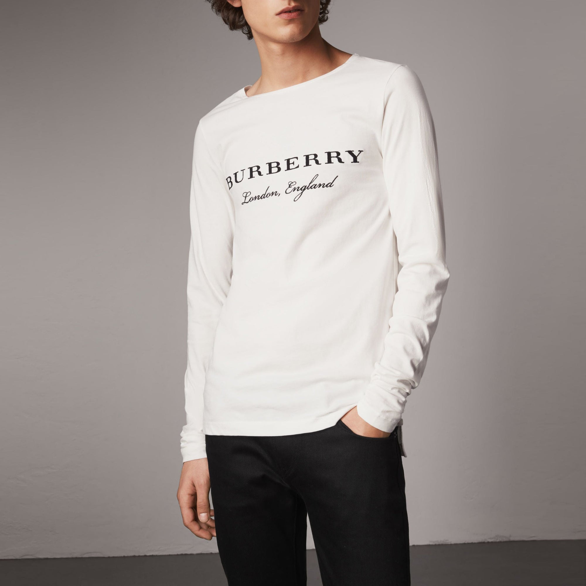Haut à manches longues en coton brodé - Off White