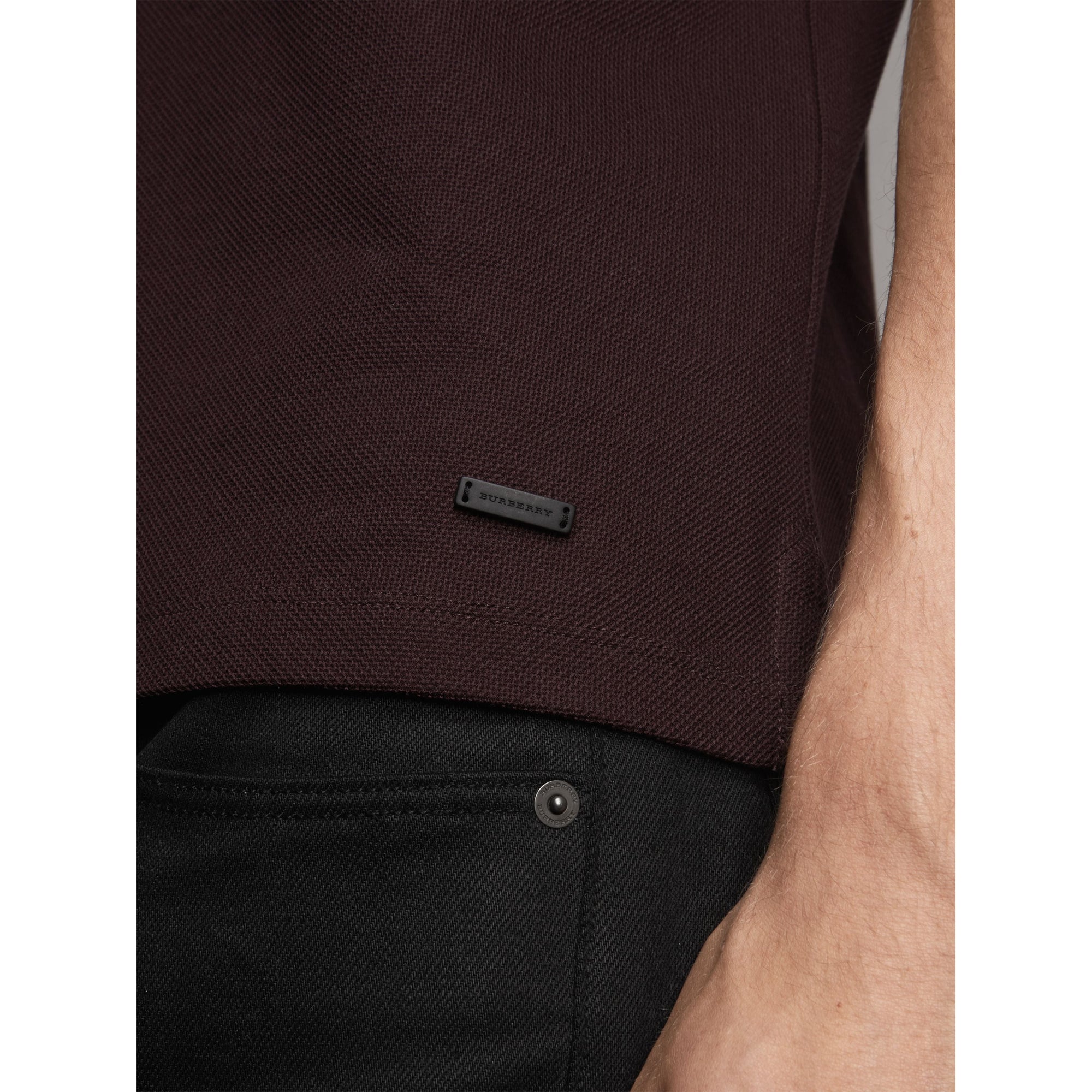 Polo en piqué de coton avec col rayé - Black