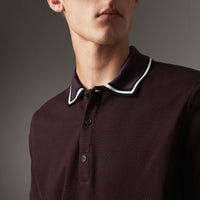 Polo en piqué de coton avec col rayé - Black