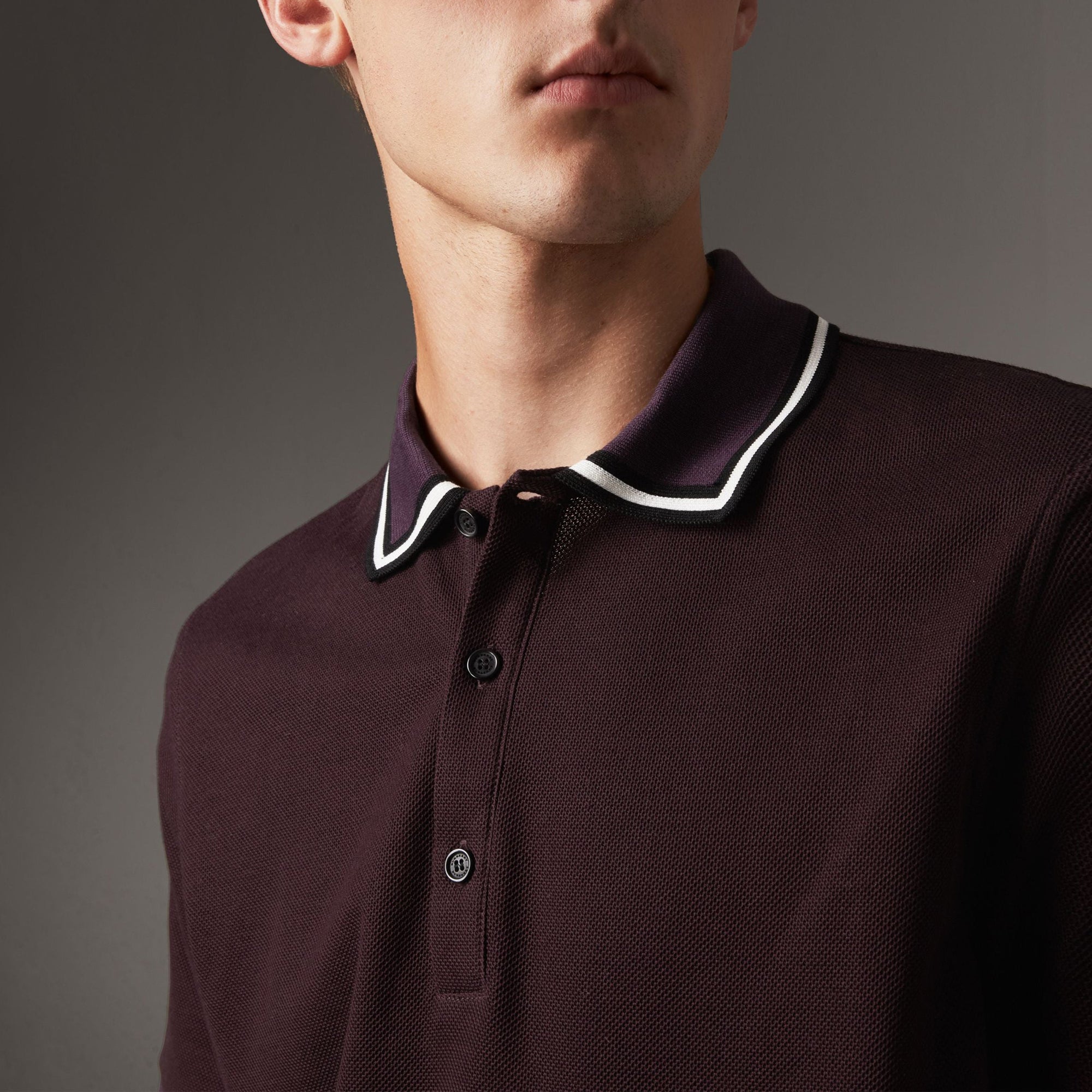 Polo en piqué de coton avec col rayé - Black