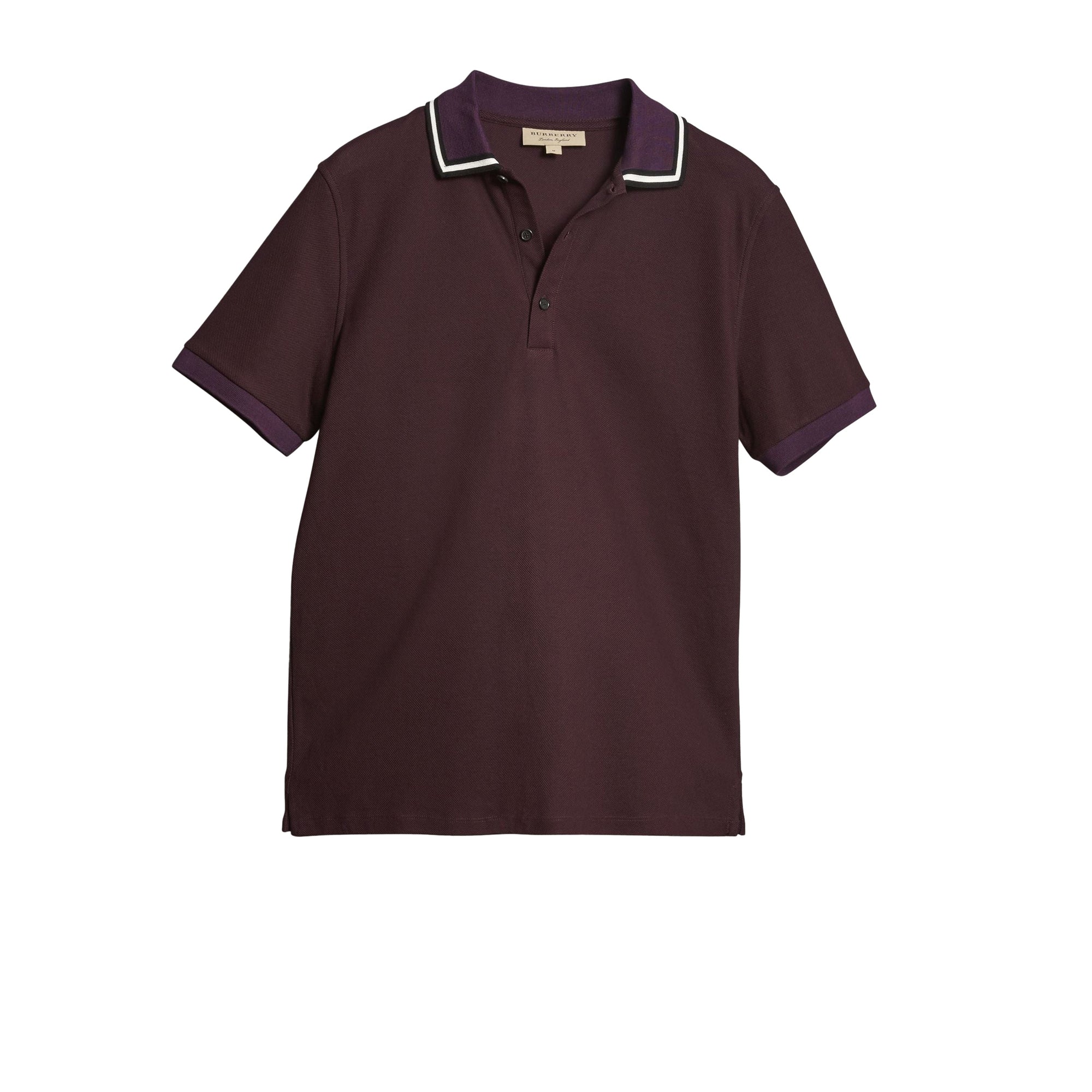 Polo en piqué de coton avec col rayé - Black