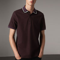 Polo en piqué de coton avec col rayé - Black