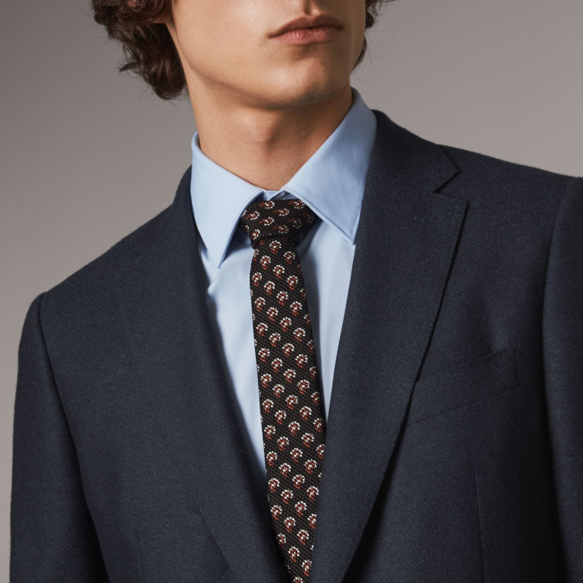 Cravate fine en soie Paisley - Mid Grey
