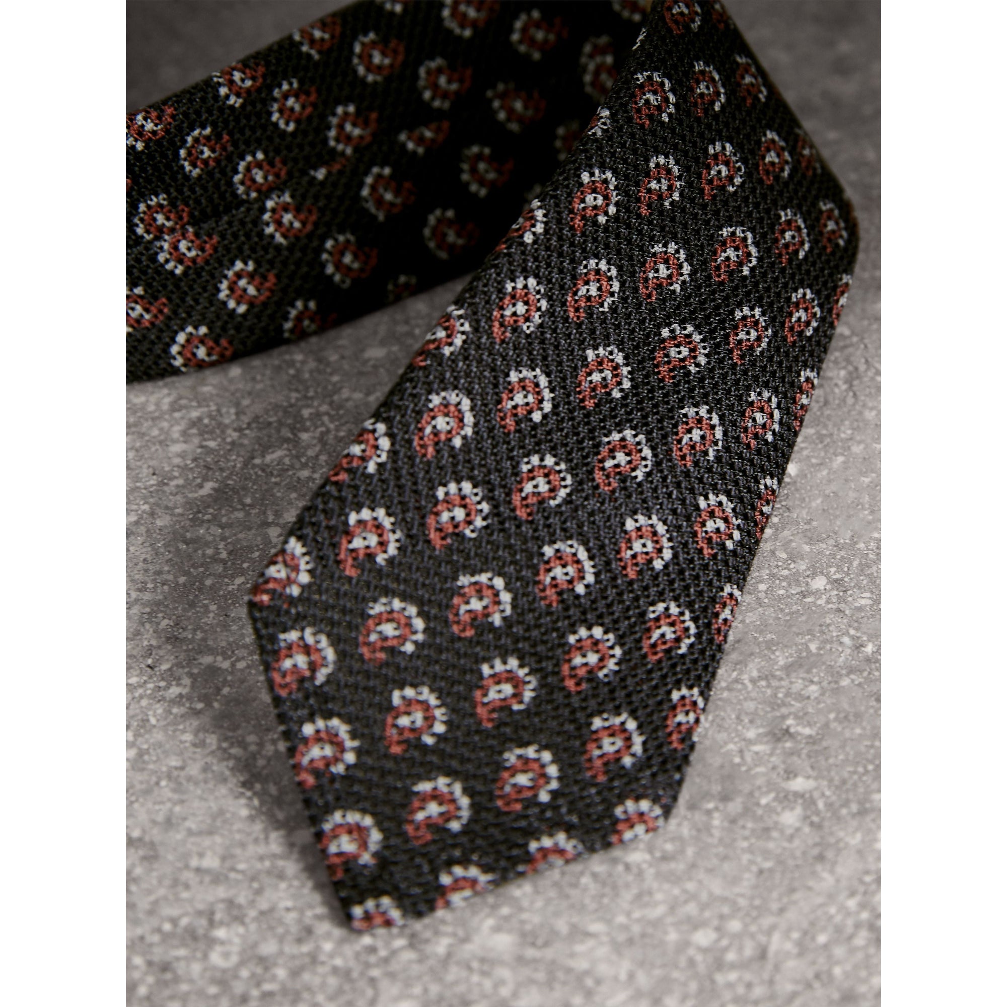 Cravate fine en soie Paisley - Mid Grey