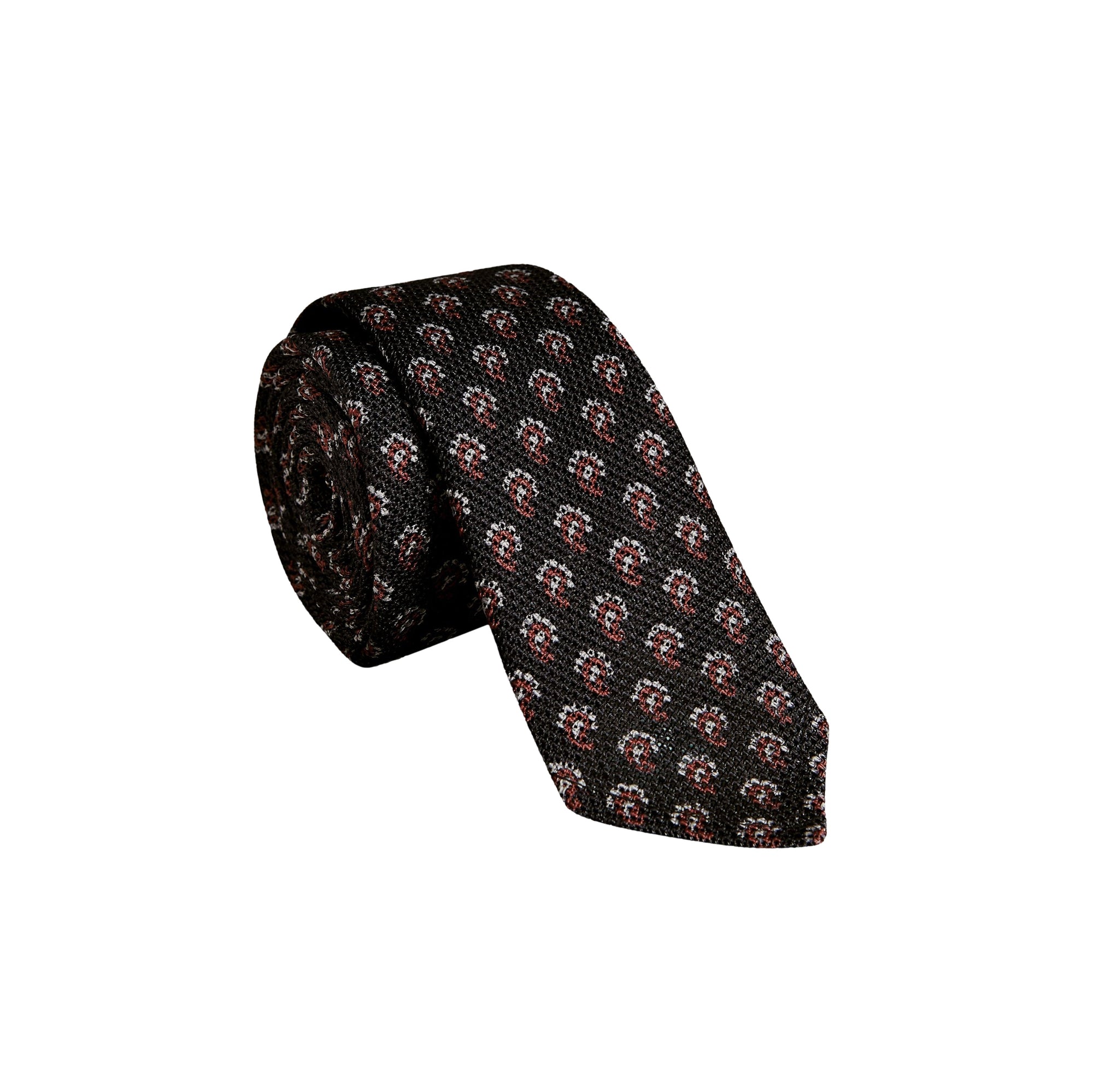Cravate fine en soie Paisley - Mid Grey